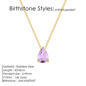 Planet Gates YX36097-June / Gold Color eManco Hot Sale Stainless Steel Teardrop Zirconia Pendant Shiny Crystal Necklace Women's Birthstone Collarbone Chain Wholesale
