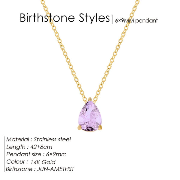 Planet Gates YX36097-June / Gold Color eManco Hot Sale Stainless Steel Teardrop Zirconia Pendant Shiny Crystal Necklace Women's Birthstone Collarbone Chain Wholesale