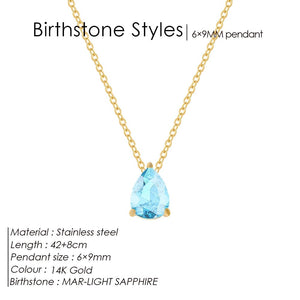 Planet Gates YX36097-March / Gold Color eManco Hot Sale Stainless Steel Teardrop Zirconia Pendant Shiny Crystal Necklace Women's Birthstone Collarbone Chain Wholesale