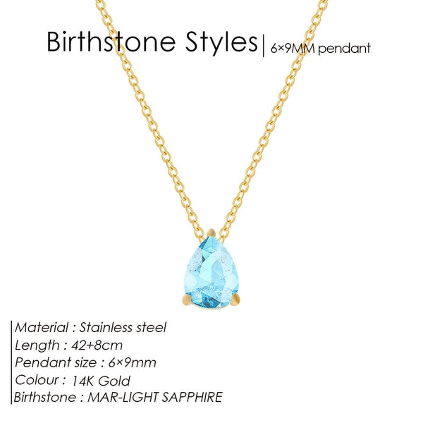 Planet Gates YX36097-March / Gold Color eManco Hot Sale Stainless Steel Teardrop Zirconia Pendant Shiny Crystal Necklace Women's Birthstone Collarbone Chain Wholesale