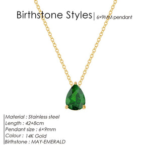 Planet Gates YX36097-May / Gold Color eManco Hot Sale Stainless Steel Teardrop Zirconia Pendant Shiny Crystal Necklace Women's Birthstone Collarbone Chain Wholesale