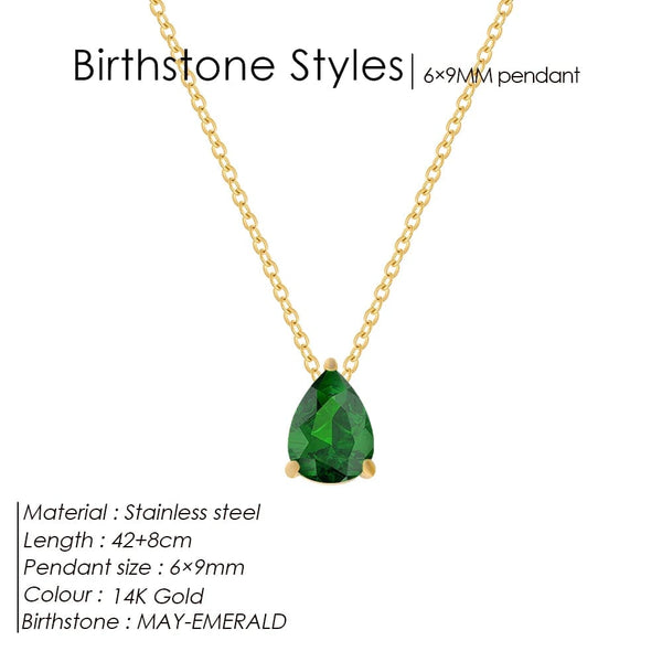Planet Gates YX36097-May / Gold Color eManco Hot Sale Stainless Steel Teardrop Zirconia Pendant Shiny Crystal Necklace Women's Birthstone Collarbone Chain Wholesale