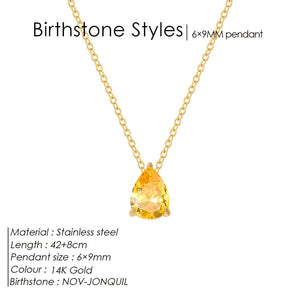 Planet Gates YX36097-November / Gold Color eManco Hot Sale Stainless Steel Teardrop Zirconia Pendant Shiny Crystal Necklace Women's Birthstone Collarbone Chain Wholesale