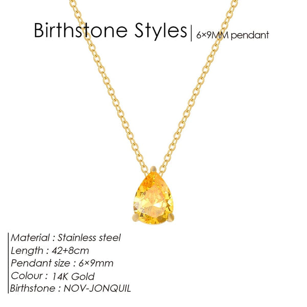 Planet Gates YX36097-November / Gold Color eManco Hot Sale Stainless Steel Teardrop Zirconia Pendant Shiny Crystal Necklace Women's Birthstone Collarbone Chain Wholesale