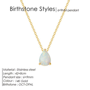 Planet Gates YX36097-October / Gold Color eManco Hot Sale Stainless Steel Teardrop Zirconia Pendant Shiny Crystal Necklace Women's Birthstone Collarbone Chain Wholesale