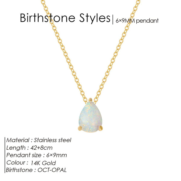 Planet Gates YX36097-October / Gold Color eManco Hot Sale Stainless Steel Teardrop Zirconia Pendant Shiny Crystal Necklace Women's Birthstone Collarbone Chain Wholesale