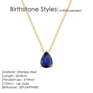 Planet Gates YX36097-September / Gold Color eManco Hot Sale Stainless Steel Teardrop Zirconia Pendant Shiny Crystal Necklace Women's Birthstone Collarbone Chain Wholesale