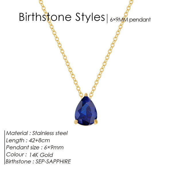 Planet Gates YX36097-September / Gold Color eManco Hot Sale Stainless Steel Teardrop Zirconia Pendant Shiny Crystal Necklace Women's Birthstone Collarbone Chain Wholesale