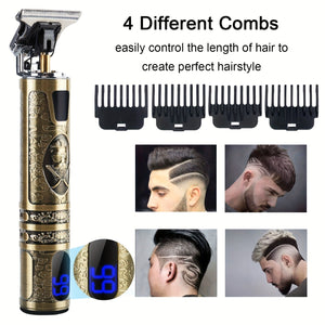 Planet Gates YYT-016 Professional Hair Clipper, Electric Shaver With LED Display, Hair Clipper, Beard Trimmer, USB-C Charging, Cordless Long Hair Trimmer, Hair/Beard Trimmer Set With 4 Attachment Combs, Holiday Gift For Him