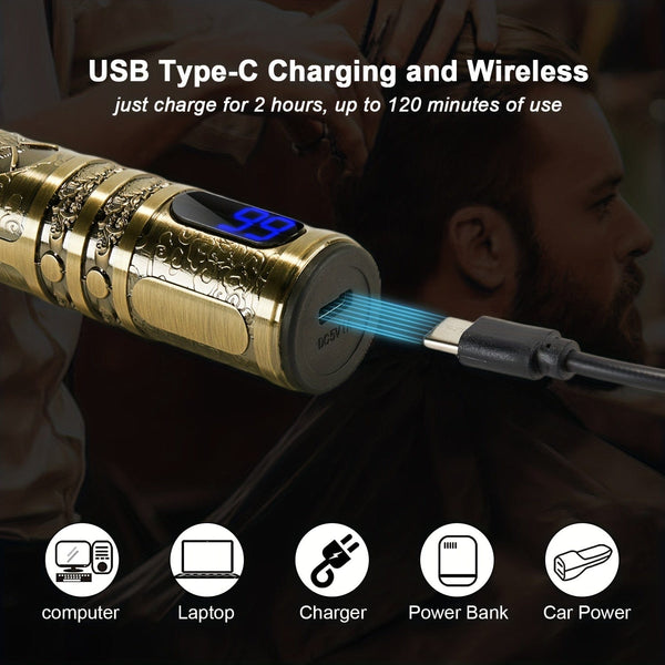 Planet Gates YYT-016 Professional Hair Clipper, Electric Shaver With LED Display, Hair Clipper, Beard Trimmer, USB-C Charging, Cordless Long Hair Trimmer, Hair/Beard Trimmer Set With 4 Attachment Combs, Holiday Gift For Him