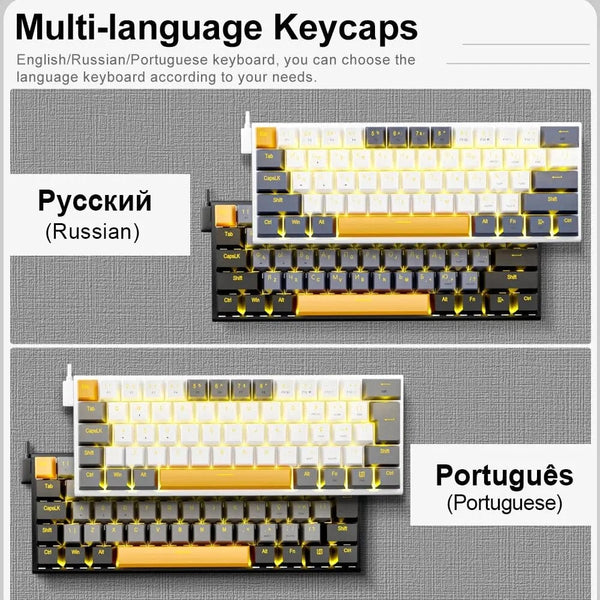 Planet Gates Z11-GB-PT / Red axis E-YOOSO Z11 USB Mechanical Gaming Wired Keyboard Red Switch 61 Keys Gamer Russian Brazilian Portuguese for Computer PC Laptop