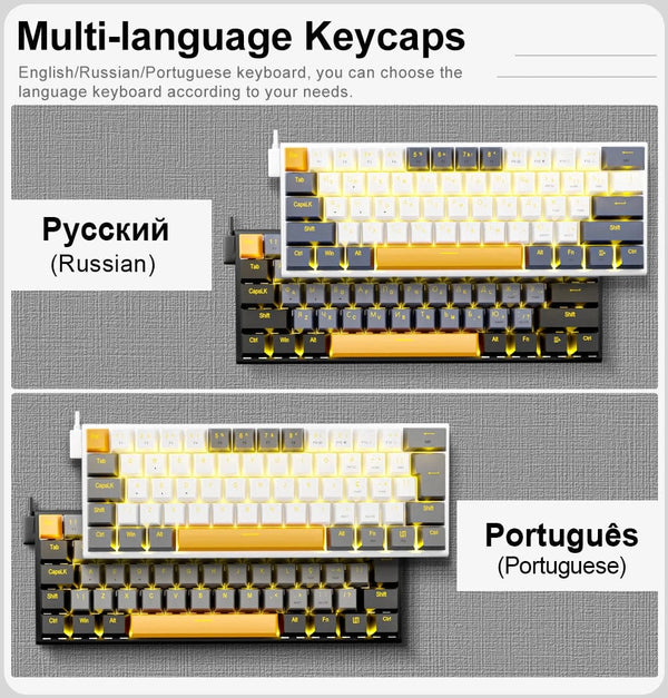 Planet Gates Z11-GB-PT / Red axis E-YOOSO Z11 USB Mechanical Gaming Wired Keyboard Red Switch 61 Keys Gamer Russian Brazilian Portuguese for Computer PC Laptop