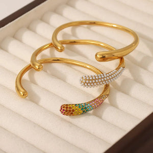 Planet Gates ZAKOL Stainless Steel Color Open Bangle Metal Texture Glossy 18K Gold Plated Tarnish Proof Bracelet Women Jewelry Party Gift