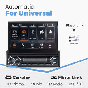 Planet Gates ZD1 with CP AA Universal 7" 1din Retractable Screen Car Radio Android Auto Carplay Multimedia Video Player Intelligent Vehicle System BT FM USB
