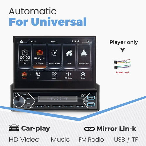 Planet Gates ZD1 with CP AA Universal 7" 1din Retractable Screen Car Radio Android Auto Carplay Multimedia Video Player Intelligent Vehicle System BT FM USB