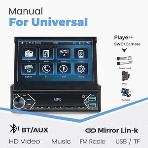 Planet Gates ZD1 with CP AA Universal 7" 1din Retractable Screen Car Radio Android Auto Carplay Multimedia Video Player Intelligent Vehicle System BT FM USB