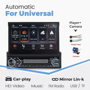 Planet Gates ZD1 with CP AA Universal 7" 1din Retractable Screen Car Radio Android Auto Carplay Multimedia Video Player Intelligent Vehicle System BT FM USB