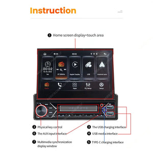 Planet Gates ZD1 with CP AA Universal 7" 1din Retractable Screen Car Radio Android Auto Carplay Multimedia Video Player Intelligent Vehicle System BT FM USB