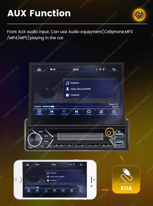 Planet Gates ZD1 with CP AA Universal 7" 1din Retractable Screen Car Radio Android Auto Carplay Multimedia Video Player Intelligent Vehicle System BT FM USB