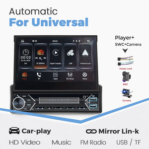 Planet Gates ZD1 with CP AA Universal 7" 1din Retractable Screen Car Radio Android Auto Carplay Multimedia Video Player Intelligent Vehicle System BT FM USB