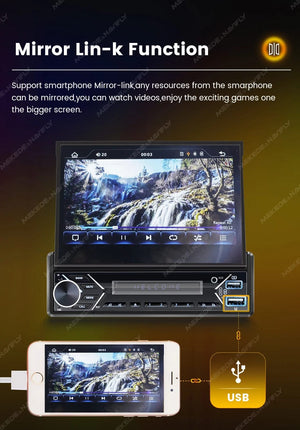 Planet Gates ZD1 with CP AA Universal 7" 1din Retractable Screen Car Radio Android Auto Carplay Multimedia Video Player Intelligent Vehicle System BT FM USB
