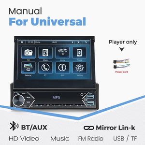 Planet Gates ZD1 with CP AA Universal 7" 1din Retractable Screen Car Radio Android Auto Carplay Multimedia Video Player Intelligent Vehicle System BT FM USB