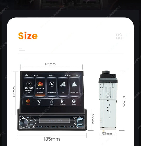 Planet Gates ZD1 with CP AA Universal 7" 1din Retractable Screen Car Radio Android Auto Carplay Multimedia Video Player Intelligent Vehicle System BT FM USB