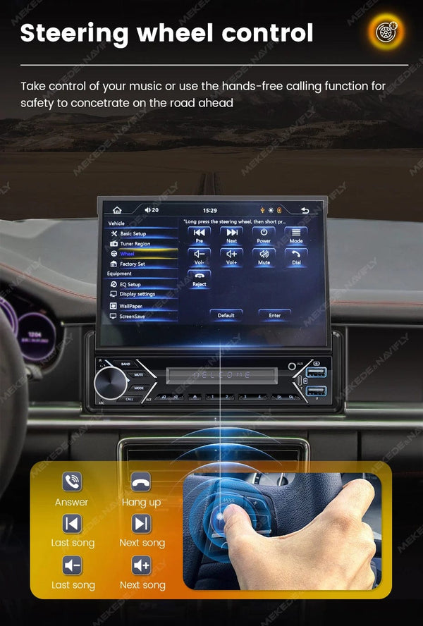 Planet Gates ZD1 with CP AA Universal 7" 1din Retractable Screen Car Radio Android Auto Carplay Multimedia Video Player Intelligent Vehicle System BT FM USB