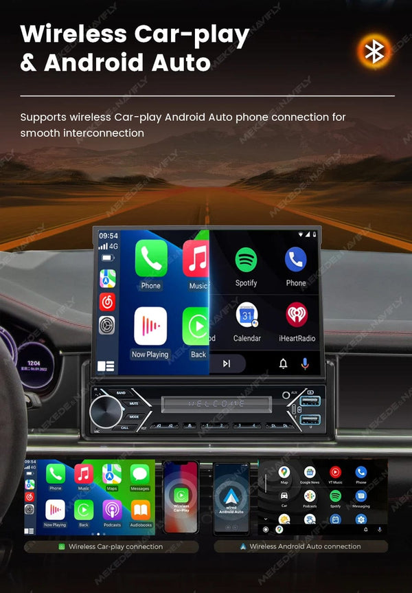 Planet Gates ZD1 with CP AA Universal 7" 1din Retractable Screen Car Radio Android Auto Carplay Multimedia Video Player Intelligent Vehicle System BT FM USB