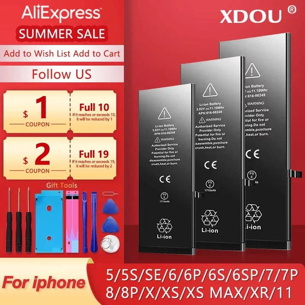 Planet Gates Zero-cycle High-quality Battery For iPhone SE 5 6 6S 5S 7 8 Plus X Xs Max Xr 11 Pro Mobile Phone With Free Tools Sticker