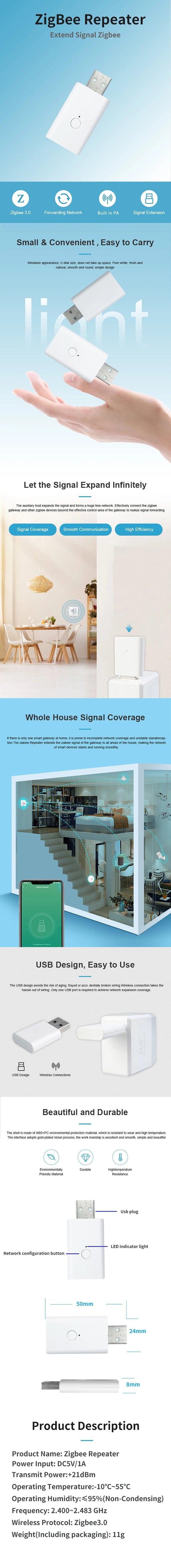 Planet Gates ZigBee 1pc Tuya for ZigBee Signal Repeater USB Signal Amplifier Extender ZigBee Gateway Smart Home Devices Smart Automation For Smart Life