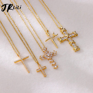 Planet Gates Zircon Cross Pendant Necklace for Women Gold Color Stainless Steel Collar Neckalces 2024 Trend Goth Party Wedding Jewelry Gifts