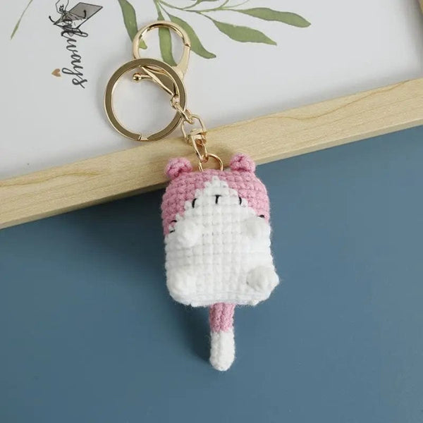 Planet Gates ZJJKR00453 Cute Cat Crochet Keychains Knitting Cartoon Cat Doll Keyrings For Car Keys Kawaii Small Cat Knitted Keychain For Bag Pendant New