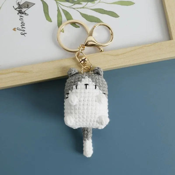 Planet Gates ZJJKR00455 Cute Cat Crochet Keychains Knitting Cartoon Cat Doll Keyrings For Car Keys Kawaii Small Cat Knitted Keychain For Bag Pendant New