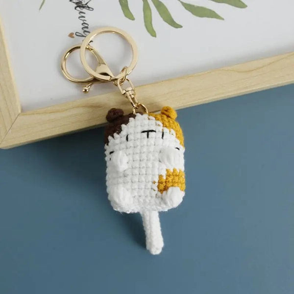 Planet Gates ZJJKR00457 Cute Cat Crochet Keychains Knitting Cartoon Cat Doll Keyrings For Car Keys Kawaii Small Cat Knitted Keychain For Bag Pendant New