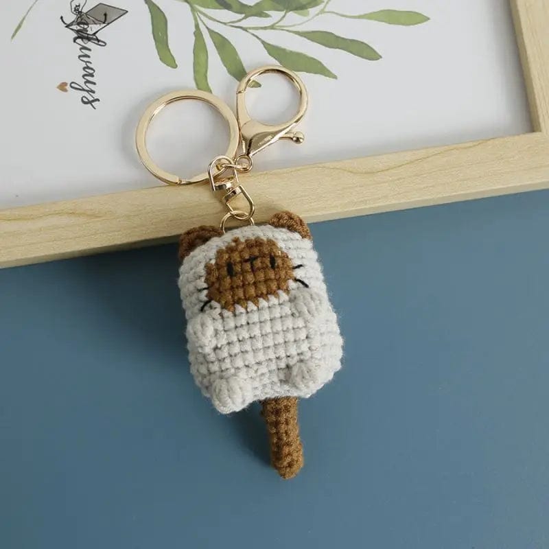 Planet Gates ZJJKR00458 Cute Cat Crochet Keychains Knitting Cartoon Cat Doll Keyrings For Car Keys Kawaii Small Cat Knitted Keychain For Bag Pendant New
