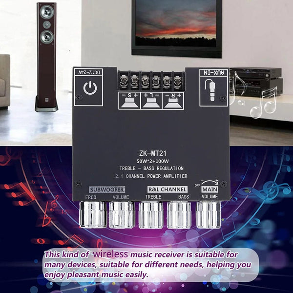 Planet Gates ZK-MT/TB21 2x50W+100W 2.1 Channel BT5.0 AUX Digital Sound Amplifier with Bluetooth Audio Amplifier Board for Consumer Electronic