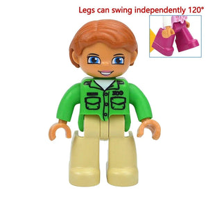 Planet Gates Zookeeper Girl Figures Dolls Big Size Building Blocks Family Action Workers Doctor Police Farmer Compatible Large Bricks Duploes Kid Toys