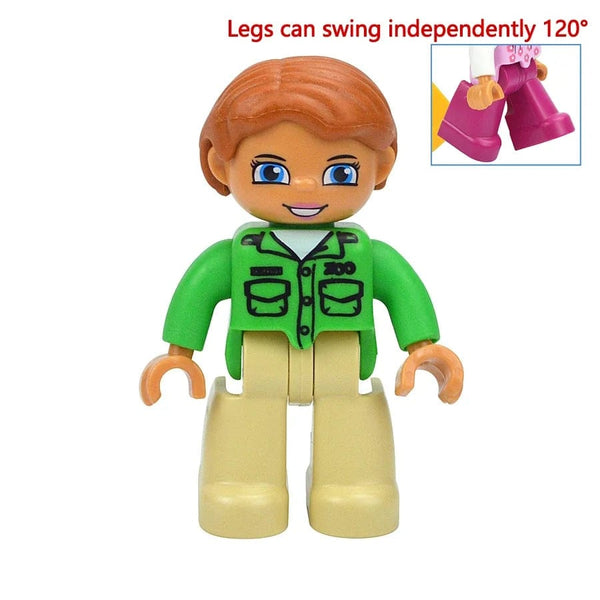 Planet Gates Zookeeper Girl Figures Dolls Big Size Building Blocks Family Action Workers Doctor Police Farmer Compatible Large Bricks Duploes Kid Toys