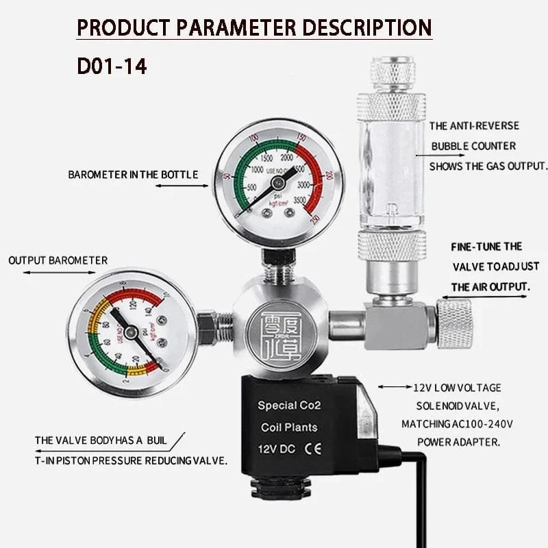 Planet Gates ZRDR DIY Aquarium CO2 Regulator Magnetic Solenoid Kit Check Valve Fish Tank Accessories CO2 Control System Reactor Generator Set