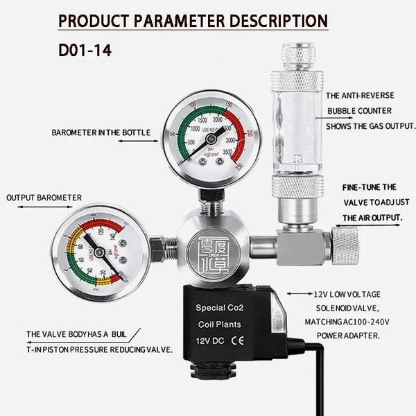 Planet Gates ZRDR DIY Aquarium CO2 Regulator Magnetic Solenoid Kit Check Valve Fish Tank Accessories CO2 Control System Reactor Generator Set