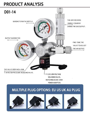Planet Gates ZRDR DIY Aquarium CO2 Regulator Magnetic Solenoid Kit Check Valve Fish Tank Accessories CO2 Control System Reactor Generator Set