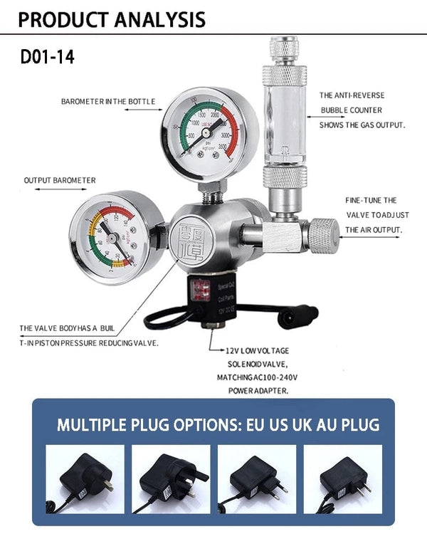 Planet Gates ZRDR DIY Aquarium CO2 Regulator Magnetic Solenoid Kit Check Valve Fish Tank Accessories CO2 Control System Reactor Generator Set