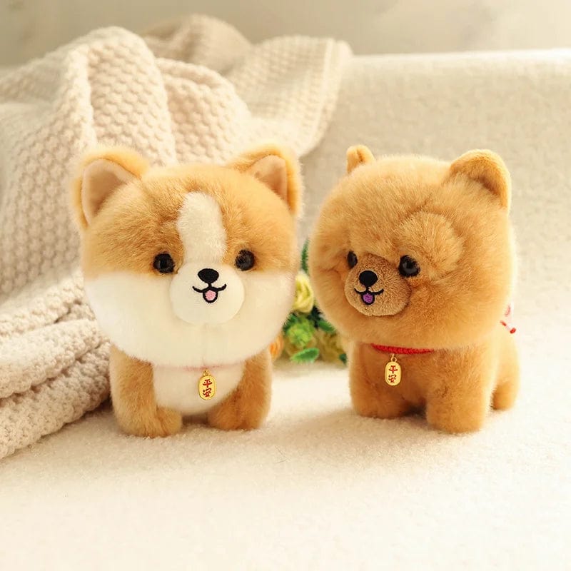 Planet Gates ZU Kawaii Teddy Pets Lifelike Fluffy Puppy Soft Doll Cute Small Chow Pomeranian Corgi Yorkie Plush Toys with Charm Gift For Girl