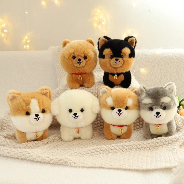 Planet Gates ZU Kawaii Teddy Pets Lifelike Fluffy Puppy Soft Doll Cute Small Chow Pomeranian Corgi Yorkie Plush Toys with Charm Gift For Girl