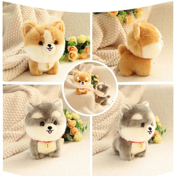 Planet Gates ZU Kawaii Teddy Pets Lifelike Fluffy Puppy Soft Doll Cute Small Chow Pomeranian Corgi Yorkie Plush Toys with Charm Gift For Girl