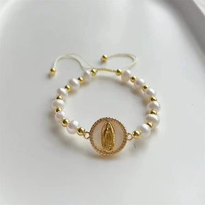 Planet Gates ZZS220015A KKBEAD Natural Pearl Bracelet For Women Fashion Virgin Mary Guadalupe Jewelry 18 K Gold Plated Waterproof Bracelets Pulseras
