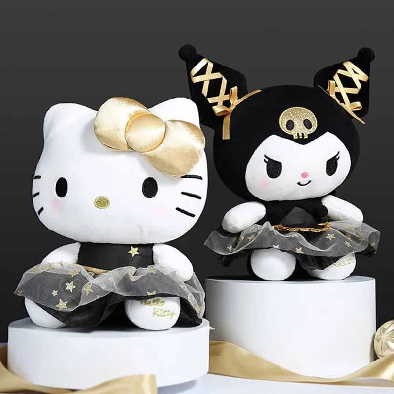 Plush Pillows Sanrio Kawaii Black and Gold Series 30cm Kuromi Hello Kitty Plush Toy Pillow Soft Stuffed Plushies Anime Cartoon Doll Gift