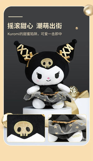 Plush Pillows Sanrio Kawaii Black and Gold Series 30cm Kuromi Hello Kitty Plush Toy Pillow Soft Stuffed Plushies Anime Cartoon Doll Gift