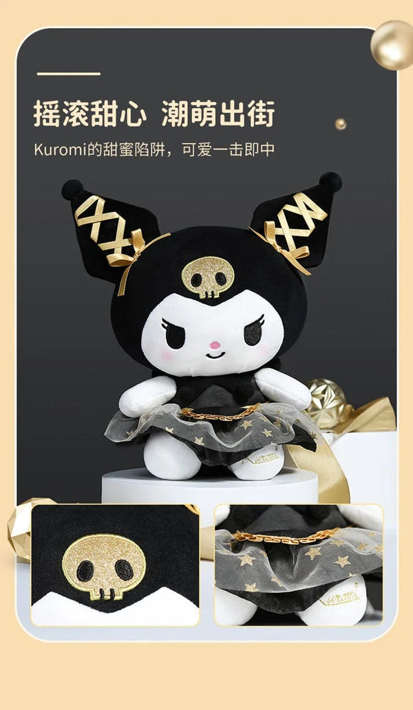 Plush Pillows Sanrio Kawaii Black and Gold Series 30cm Kuromi Hello Kitty Plush Toy Pillow Soft Stuffed Plushies Anime Cartoon Doll Gift